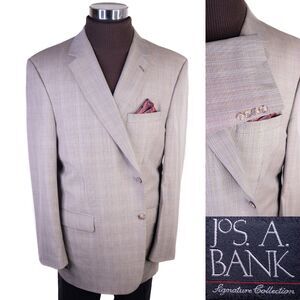Jos A Bank Blazer Sz 46L Houndstooth Sports Coat Suit Jacket Wool 2 Button EUC